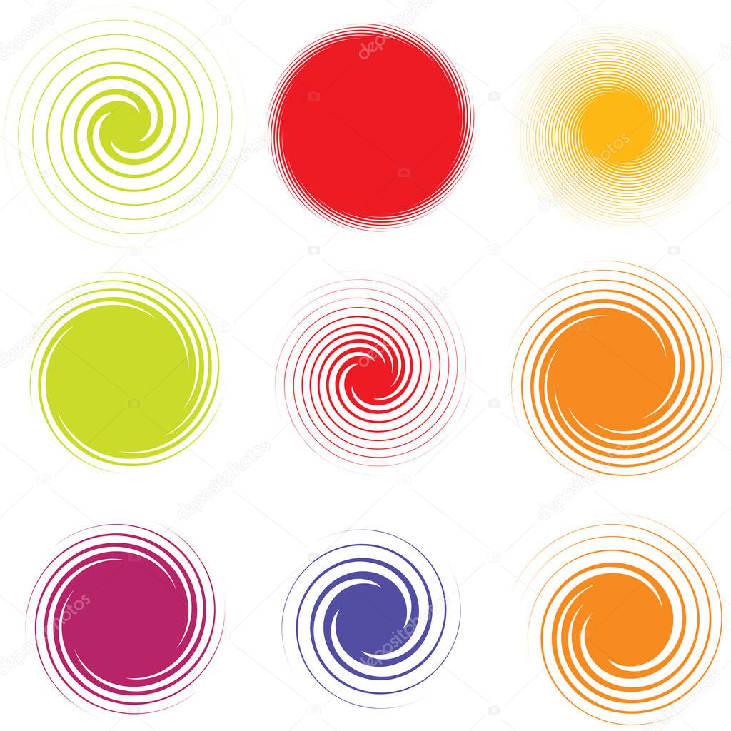 radiating swirl or twirl, twirling element shape vector illustration
