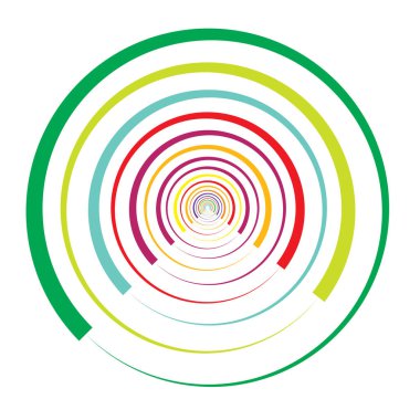 Radial, concentric circles, rings. Spiral, swirl, twirl element. Volute, helix, ripple effect shape