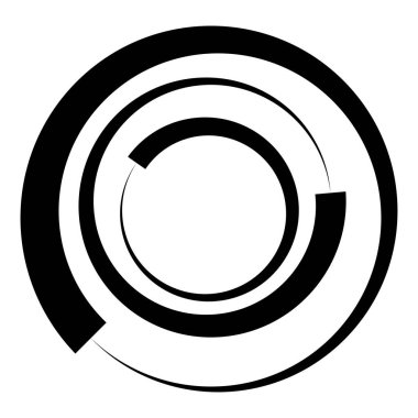 Radial, radiating concentric circles, rings. Spiral, swirl, twirl element. Volute, helix, cochlear vector illustration