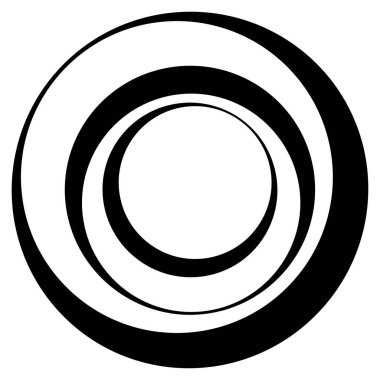 Radial, radiating concentric circles, rings. Spiral, swirl, twirl element. Volute, helix, cochlear vector illustration