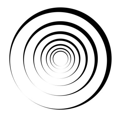 Radial, radiating concentric circles, rings. Spiral, swirl, twirl element. Volute, helix, cochlear vector illustration