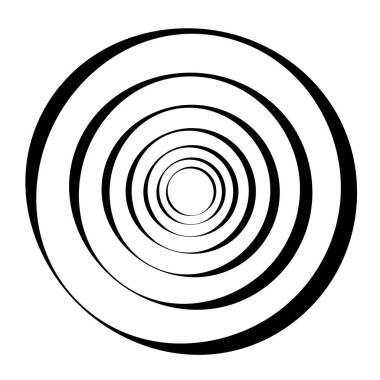 Radial, radiating concentric circles, rings. Spiral, swirl, twirl element. Volute, helix, cochlear vector illustration