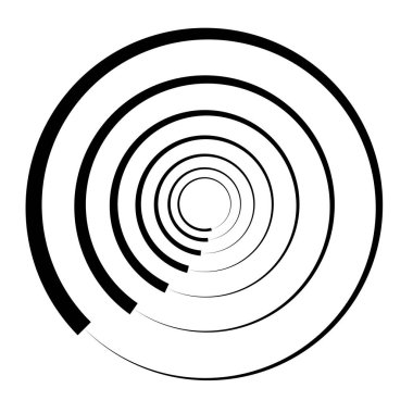 Radial, radiating concentric circles, rings. Spiral, swirl, twirl element. Volute, helix, cochlear vector illustration