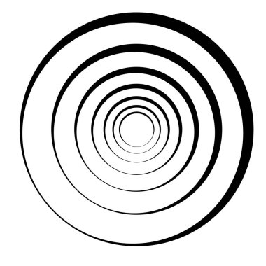 Radial, radiating concentric circles, rings. Spiral, swirl, twirl element. Volute, helix, cochlear vector illustration