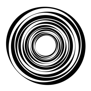 Radial, radiating concentric circles, rings. Spiral, swirl, twirl element. Volute, helix, cochlear vector illustration