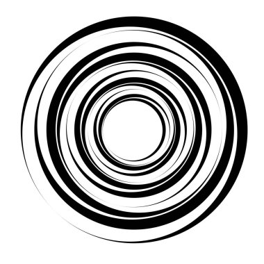 Radial, radiating concentric circles, rings. Spiral, swirl, twirl element. Volute, helix, cochlear vector illustration