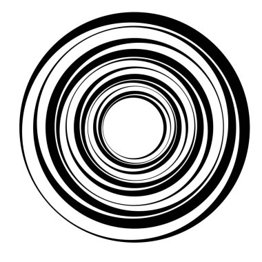 Radial, radiating concentric circles, rings. Spiral, swirl, twirl element. Volute, helix, cochlear vector illustration