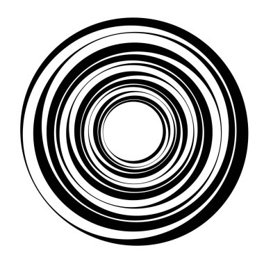 Radial, radiating concentric circles, rings. Spiral, swirl, twirl element. Volute, helix, cochlear vector illustration
