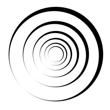 Radial, radiating concentric circles, rings. Spiral, swirl, twirl element. Volute, helix, cochlear vector illustration