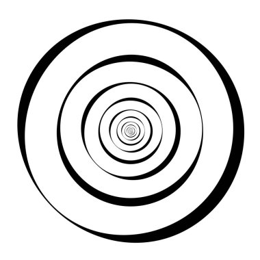Radial, radiating concentric circles, rings. Spiral, swirl, twirl element. Volute, helix, cochlear vector illustration