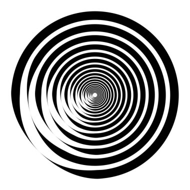 Radial, radiating concentric circles, rings. Spiral, swirl, twirl element. Volute, helix, cochlear vector illustration