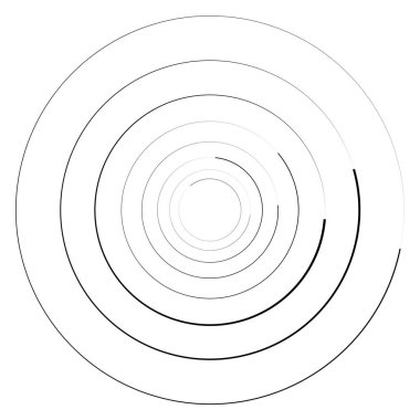 Random concentric circles, rings. Random radial, radiating circle element with thin lines