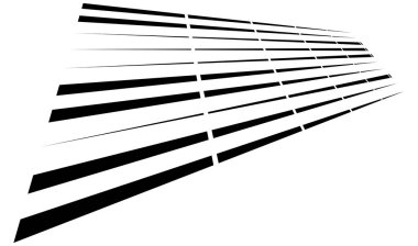 Dynamic dashed lines, stripes. 3D Lines in perspective with gaps. Vanishing, diminishing spatial lines, stripes geometric illustration