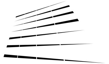 Dynamic dashed lines, stripes. 3D Lines in perspective with gaps. Vanishing, diminishing spatial lines, stripes geometric illustration