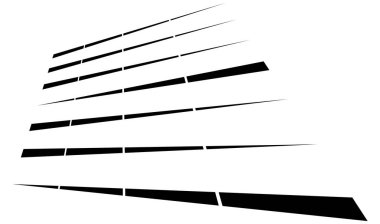 Dynamic dashed lines, stripes. 3D Lines in perspective with gaps. Vanishing, diminishing spatial lines, stripes geometric illustration