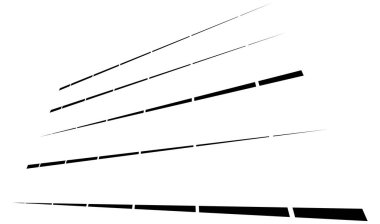 Dynamic dashed lines, stripes. 3D Lines in perspective with gaps. Vanishing, diminishing spatial lines, stripes geometric illustration