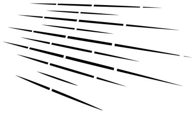 Dynamic dashed lines, stripes. 3D Lines in perspective with gaps. Vanishing, diminishing spatial lines, stripes geometric illustration