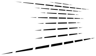 Dynamic dashed lines, stripes. 3D Lines in perspective with gaps. Vanishing, diminishing spatial lines, stripes geometric illustration