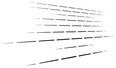 Dynamic dashed lines, stripes. 3D Lines in perspective with gaps. Vanishing, diminishing spatial lines, stripes geometric illustration