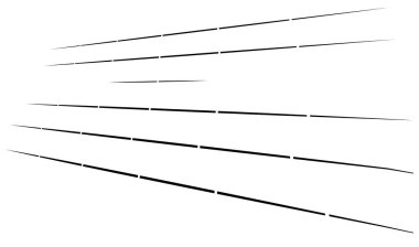 Dynamic dashed lines, stripes. 3D Lines in perspective with gaps. Vanishing, diminishing spatial lines, stripes geometric illustration