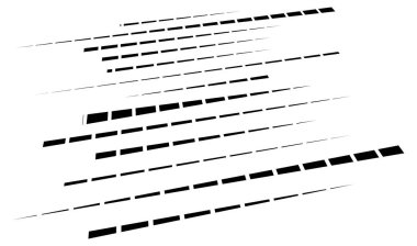 Dynamic dashed lines, stripes. 3D Lines in perspective with gaps. Vanishing, diminishing spatial lines, stripes geometric illustration
