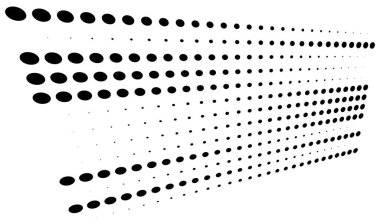 Üç boyutlu noktalar. Geometrik düzenleme perspektifte. Kaybolan, azalan benekler, noktalama, noktalama sanatı mekansal çizimler. Siyah ve beyaz benekli noktalar, benekli vektör çizimi