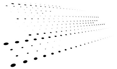 Üç boyutlu noktalar. Geometrik düzenleme perspektifte. Kaybolan, azalan benekler, noktalama, noktalama sanatı mekansal çizimler. Siyah ve beyaz benekli noktalar, benekli vektör çizimi