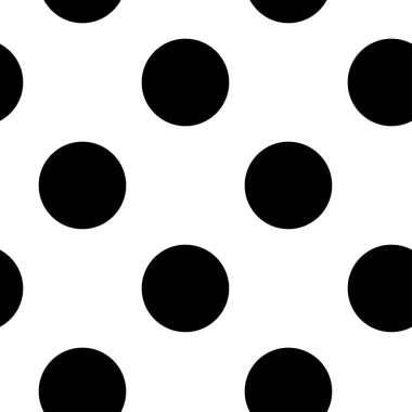Polkadotlar, noktalı, kusursuz bir şekilde tekrarlanabilir, tekrarlanabilir desen. Benekli, noktalı Popart çizgi roman efekti. Benekler, benekler, serpiştirme temel, basit geometrik fayanslar siyah ve beyaz, tek renkli desen