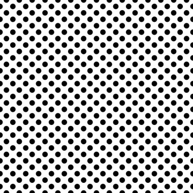 Polkadotlar, noktalı, kusursuz bir şekilde tekrarlanabilir, tekrarlanabilir desen. Benekli, noktalı Popart çizgi roman efekti. Benekler, benekler, serpiştirme temel, basit geometrik fayanslar siyah ve beyaz, tek renkli desen
