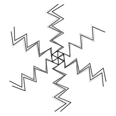 Radikal, soyut motivasyon yayıyor, ikon, mandala elementi. Bozulmuş, deforme olmuş, dairesel çizgiler çizilmiş. Merkezde çapraz çizgiler birleştiriliyor, kesişiyor