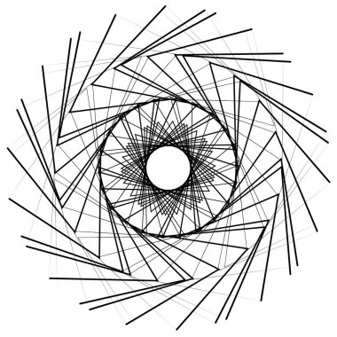 Radikal, soyut motivasyon yayıyor, ikon, mandala elementi. Bozulmuş, deforme olmuş, dairesel çizgiler çizilmiş. Merkezde çapraz çizgiler birleştiriliyor, kesişiyor