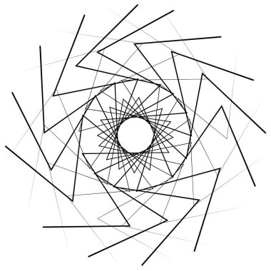 Radikal, soyut motivasyon yayıyor, ikon, mandala elementi. Bozulmuş, deforme olmuş, dairesel çizgiler çizilmiş. Merkezde çapraz çizgiler birleştiriliyor, kesişiyor