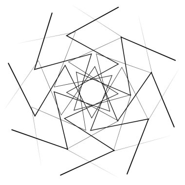 Radikal, soyut motivasyon yayıyor, ikon, mandala elementi. Bozulmuş, deforme olmuş, dairesel çizgiler çizilmiş. Merkezde çapraz çizgiler birleştiriliyor, kesişiyor