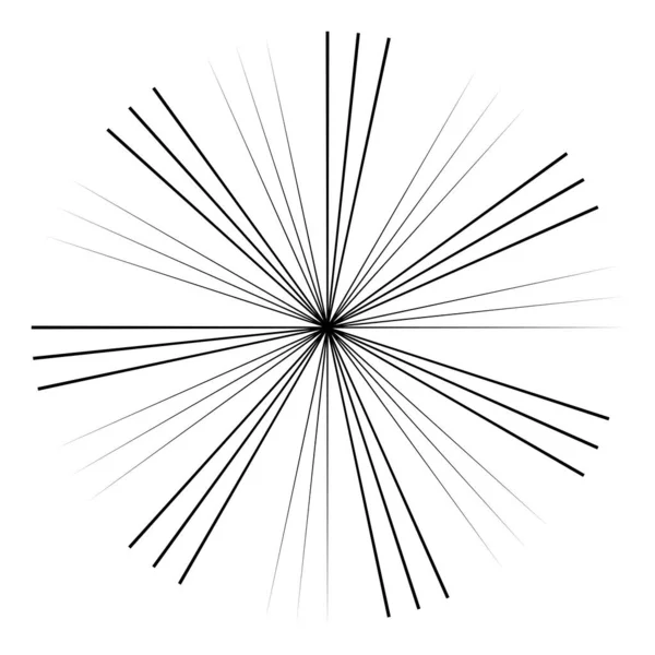 Radiella Konvergerande Strålande Linjer Cirkulära Sprängledningar Starburst Sunburst Tunna Oregelbundna — Stock vektor