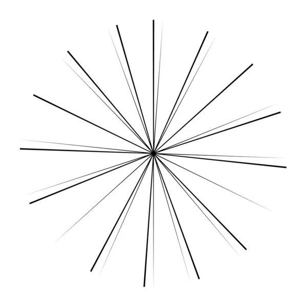 Radiella Konvergerande Strålande Linjer Cirkulära Sprängledningar Starburst Sunburst Tunna Oregelbundna — Stock vektor