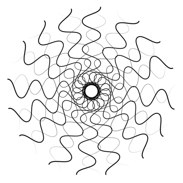 라다이얼 추상적 모티프 아이콘 만다라 뒤틀리고 뒤틀리고 뒤틀리고 지그재그처럼 둥그스름 — 스톡 벡터