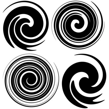 Spiral, twirl, fırıl fırıl dönen tasarım elementi. Volt, sarmal, kıvrım şekli. Döndürme, bükülme, deformasyon efekti ile şekil