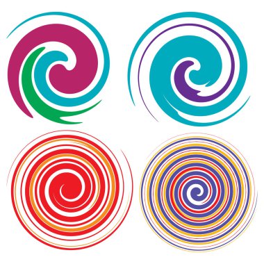 Spiral, twirl, fırıl fırıl dönen tasarım elementi. Volt, sarmal, kıvrım şekli. Döndürme, bükülme, deformasyon efekti ile şekil