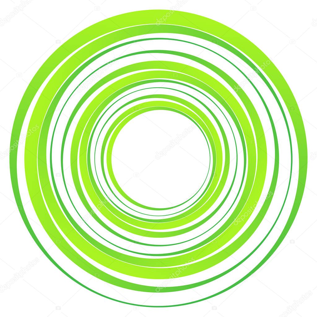 Geometric spiral, swirl, twirl circles. Abstract circular illustration. Twist, spin, rotation effect circles, circlets. Whirlwind, whirlpool effect element