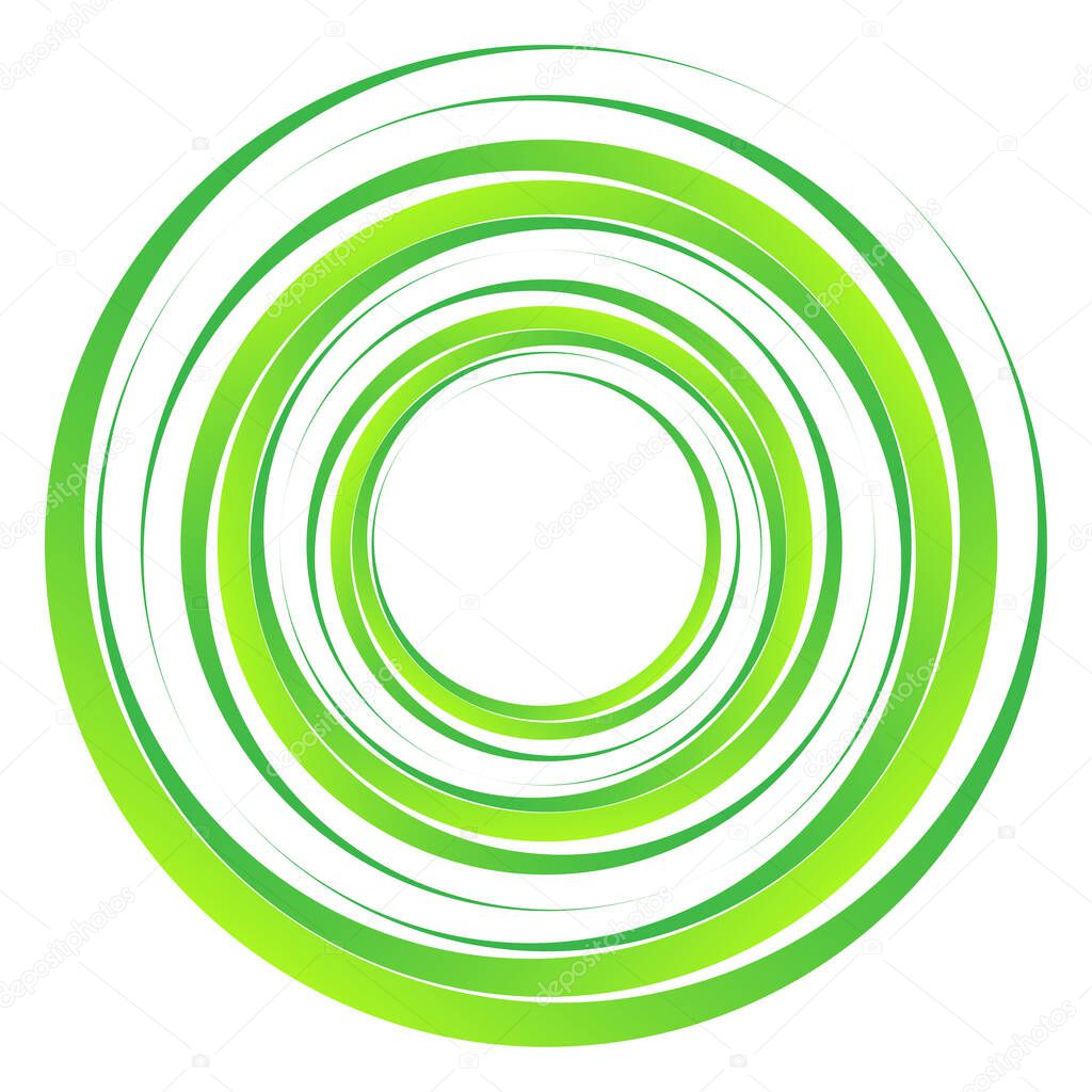 Geometric spiral, swirl, twirl circles. Abstract circular illustration. Twist, spin, rotation effect circles, circlets. Whirlwind, whirlpool effect element
