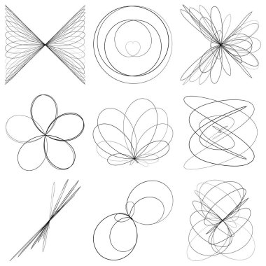 Soyut geometrik çizim, çizgi tasarım elemanı. Taslak mandala, motivasyon tasarımı. Kavisli, yuvarlak, kıvrımlı çizgiler