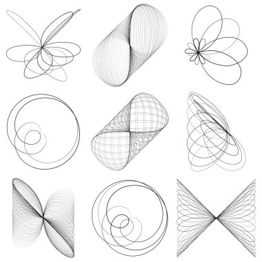 Soyut geometrik çizim, çizgi tasarım elemanı. Taslak mandala, motivasyon tasarımı. Kavisli, yuvarlak, kıvrımlı çizgiler
