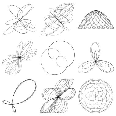 Soyut geometrik çizim, çizgi tasarım elemanı. Taslak mandala, motivasyon tasarımı. Kavisli, yuvarlak, kıvrımlı çizgiler