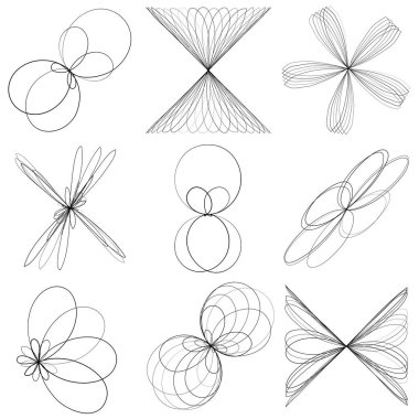 Soyut geometrik çizim, çizgi tasarım elemanı. Taslak mandala, motivasyon tasarımı. Kavisli, yuvarlak, kıvrımlı çizgiler