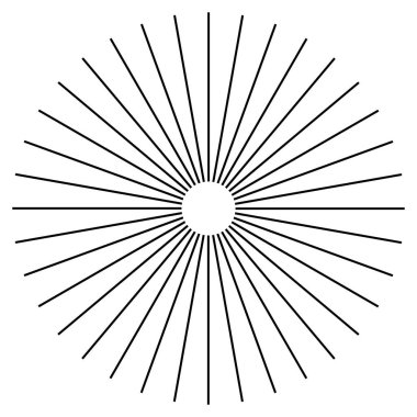 Radikal, dairesel çizgiler, teller. Işık saçan çizgiler, çizgiler. Eşmerkezli patlama, patlama etkisi vektör çizimi