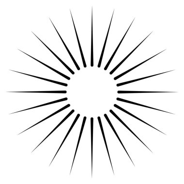 Radikal, dairesel çizgiler, teller. Işık saçan çizgiler, çizgiler. Eşmerkezli patlama, patlama etkisi vektör çizimi