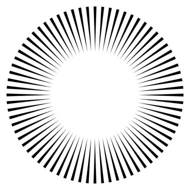 Radikal, dairesel çizgiler, teller. Işık saçan çizgiler, çizgiler. Eşmerkezli patlama, patlama etkisi vektör çizimi