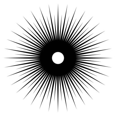 Radikal, dairesel çizgiler, teller. Işık saçan çizgiler, çizgiler. Eşmerkezli patlama, patlama etkisi vektör çizimi