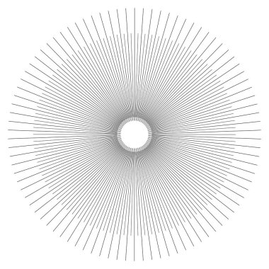 Radikal, dairesel çizgiler, teller. Işık saçan çizgiler, çizgiler. Eşmerkezli patlama, patlama etkisi vektör çizimi