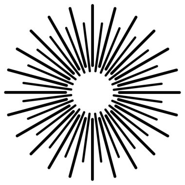 Radikal, dairesel çizgiler, teller. Işık saçan çizgiler, çizgiler. Eşmerkezli patlama, patlama etkisi vektör çizimi